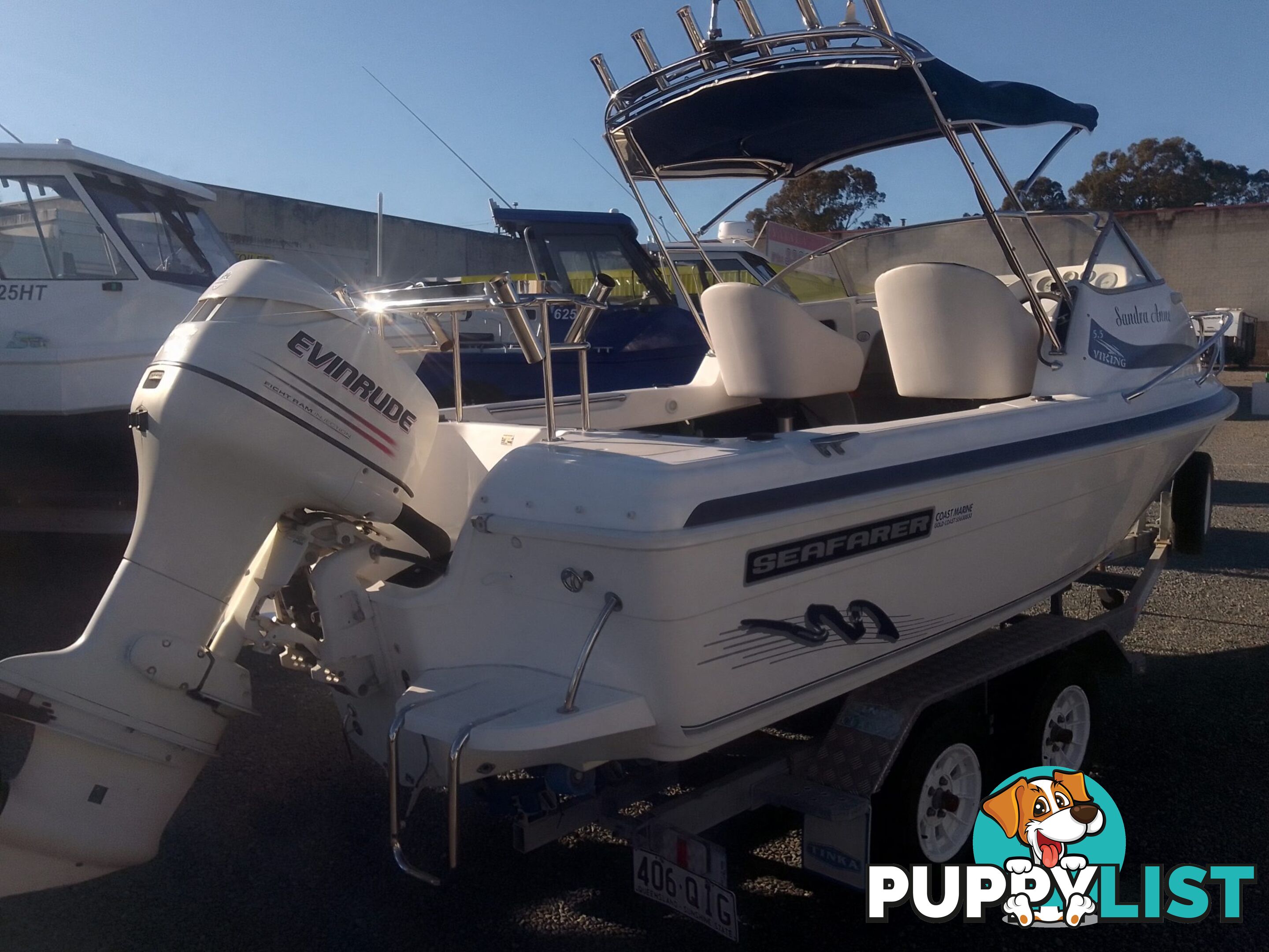 USED 2002 SEAFARER VIKING 5.5M CUDDY CABIN WITH A 2002 115HP EVINRUDE OUTBOARD ON A 2002 TINKA SEAFARER SINGLE AXLE TRAILER