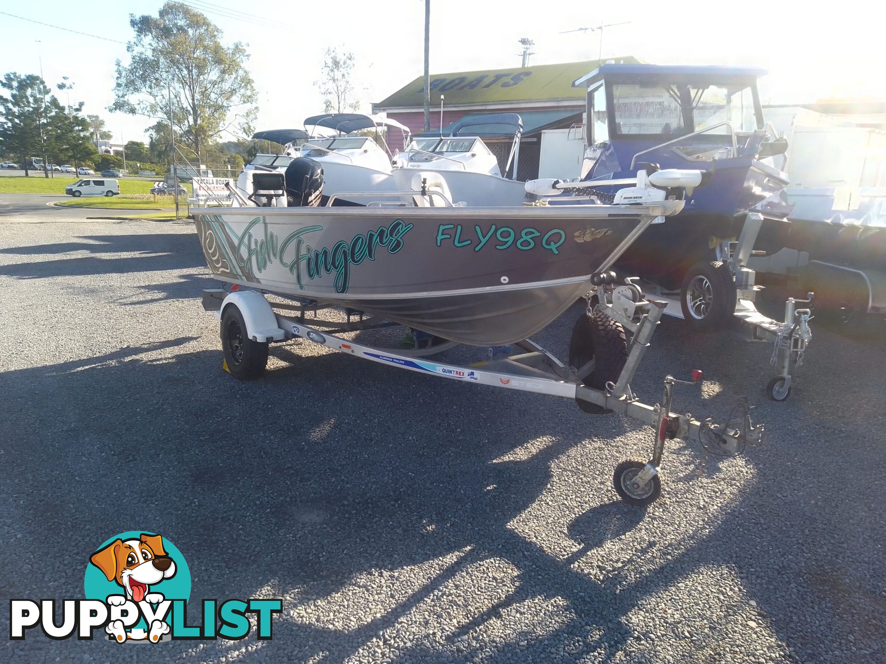 USED 2019 QUINTREX REGENADE 420 WITH A 50HP MERCURY 4 STROKE TILLER STEER ON A 2018 TELWATER TRAILER