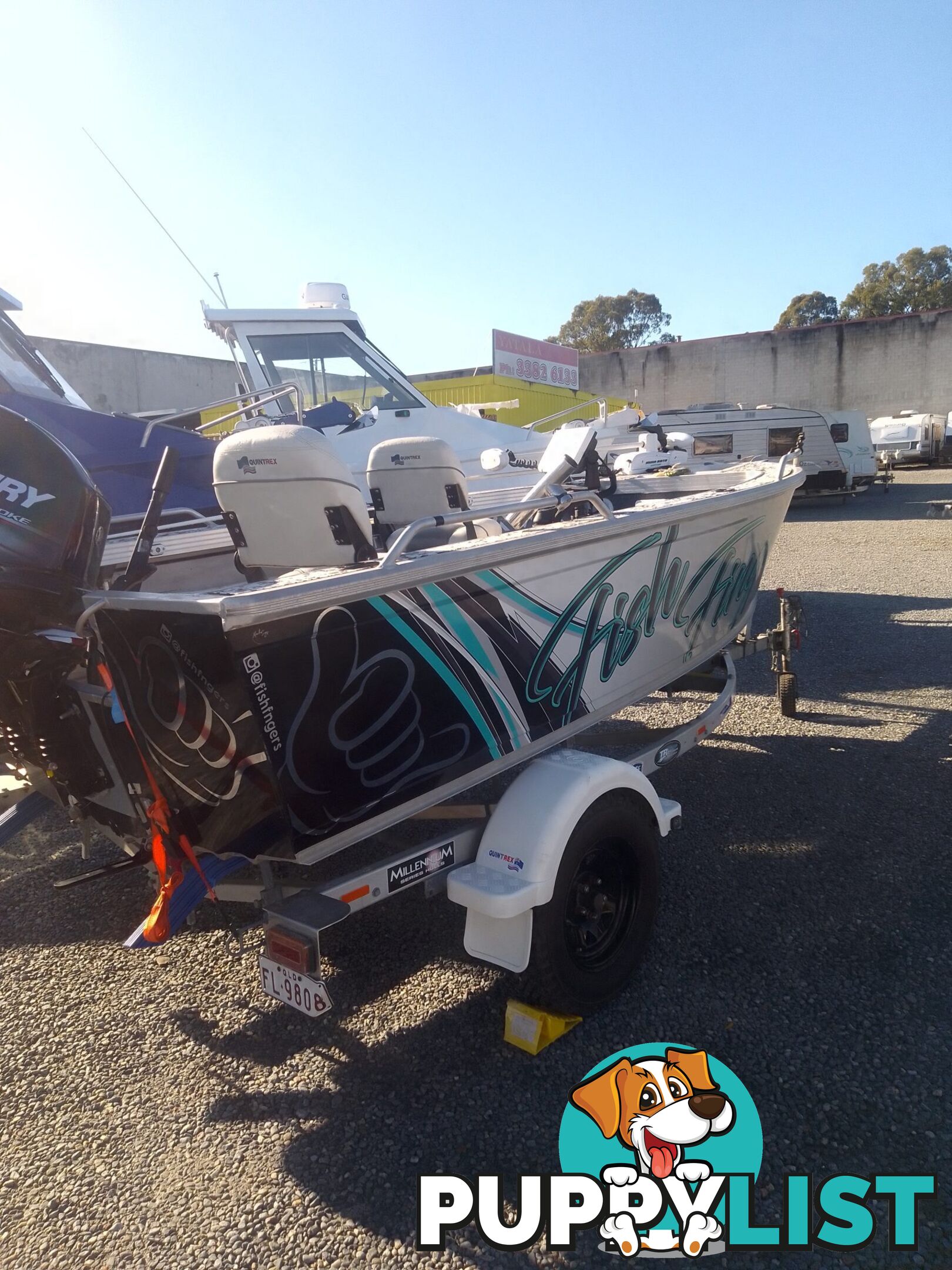 USED 2019 QUINTREX REGENADE 420 WITH A 50HP MERCURY 4 STROKE TILLER STEER ON A 2018 TELWATER TRAILER