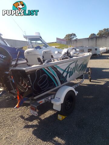 USED 2019 QUINTREX REGENADE 420 WITH A 50HP MERCURY 4 STROKE TILLER STEER ON A 2018 TELWATER TRAILER