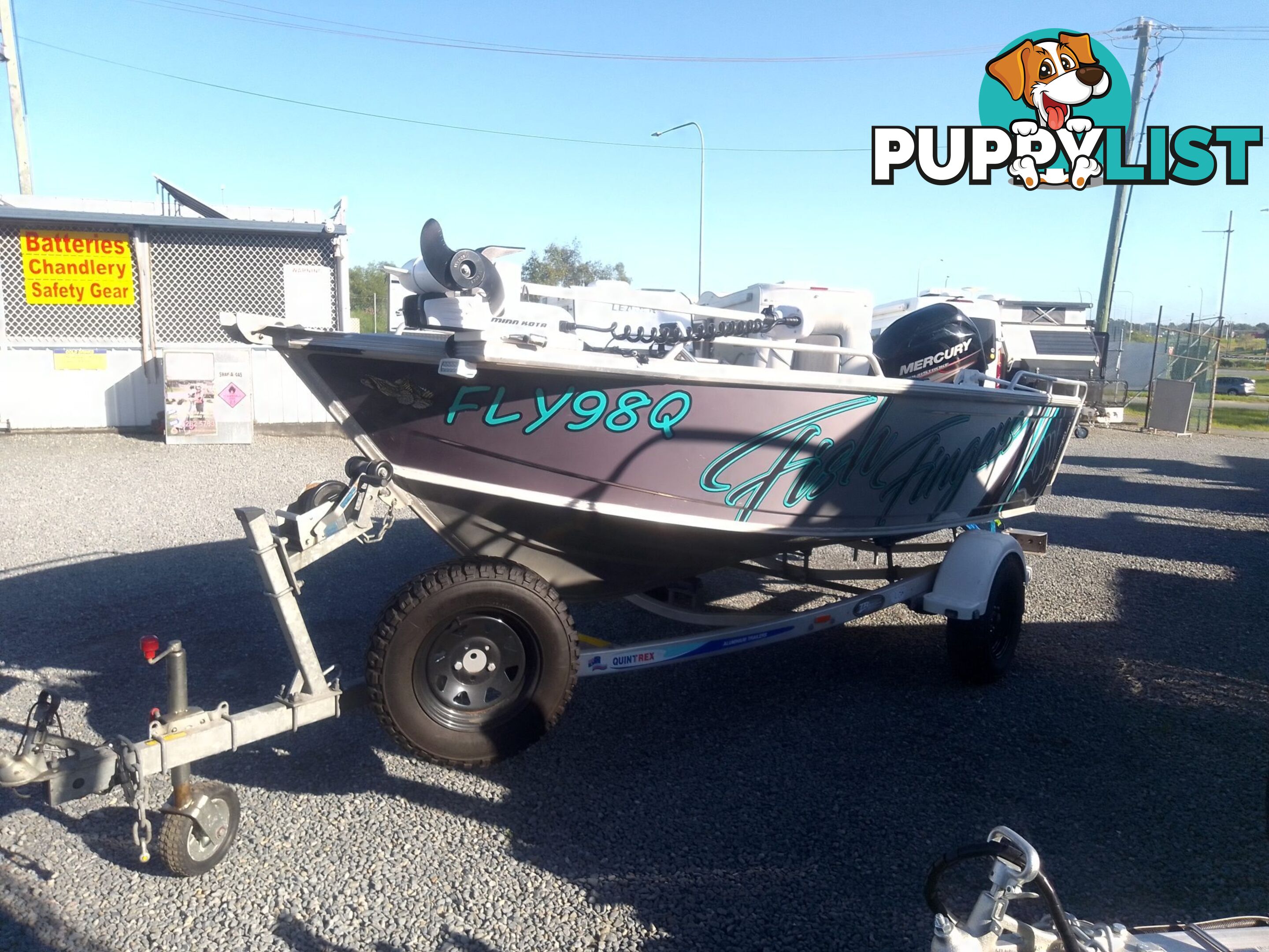 USED 2019 QUINTREX REGENADE 420 WITH A 50HP MERCURY 4 STROKE TILLER STEER ON A 2018 TELWATER TRAILER