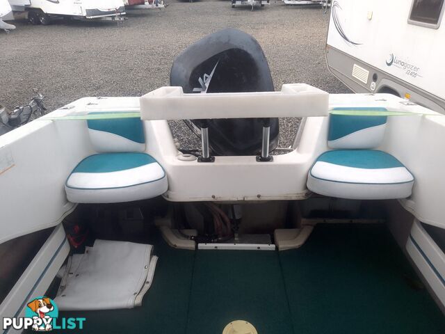 USED 2001 HAINES HUNTER 530 HALF CABIN ON A 2002 TINKA MULTI ROLLER TRAILER WITH A 115HP YAMAHA OUTBOARD.