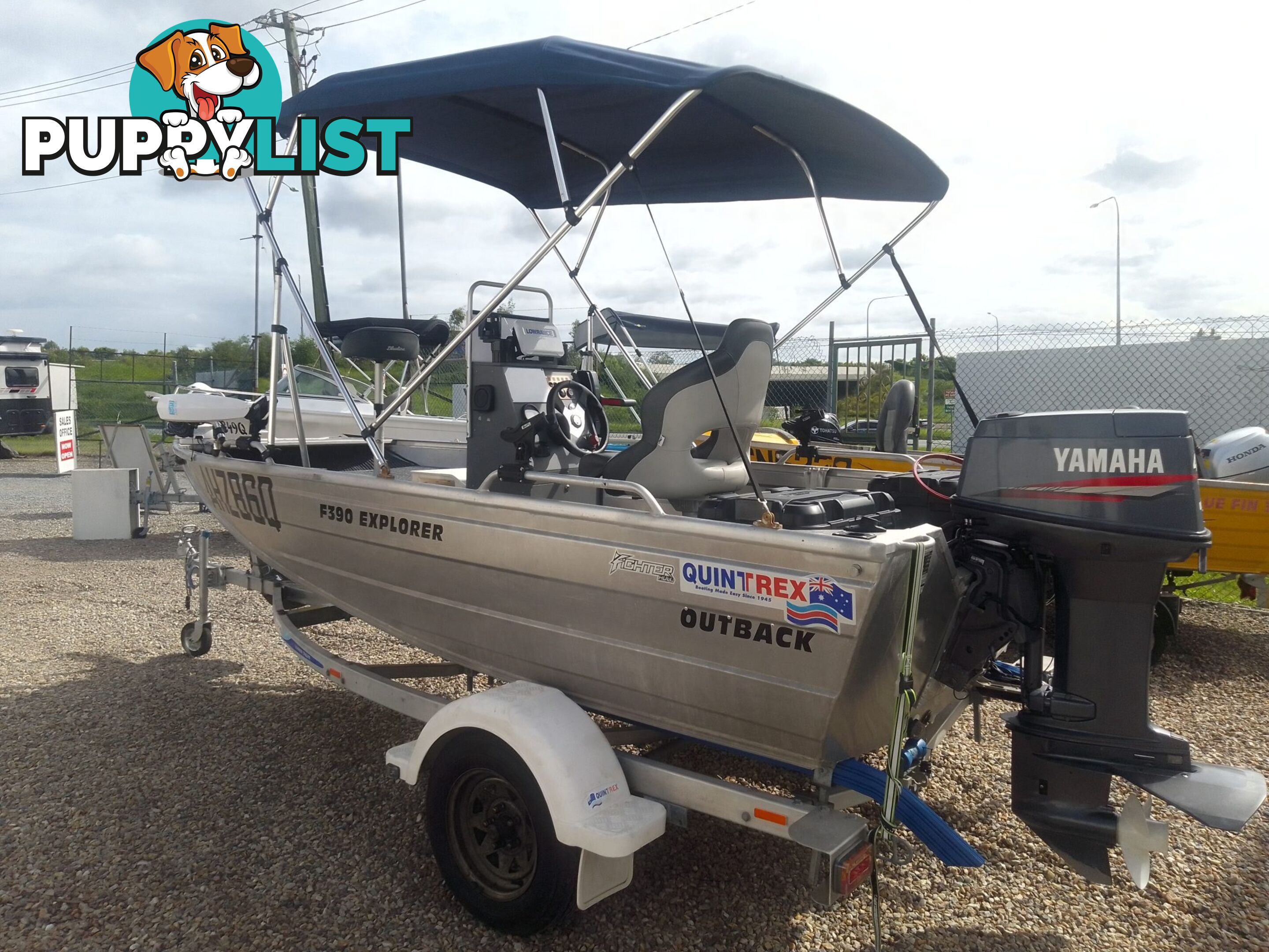 USED 2018 QUINTREX 390 OUTBACK EXPLORER CENTRE CONSOLE OPEN DINGHY WITH A 40HP YAMAHA 3 CYLINDER OUTBOARD MOTOR ON A 2018 MODEL TELWATER TRAILER