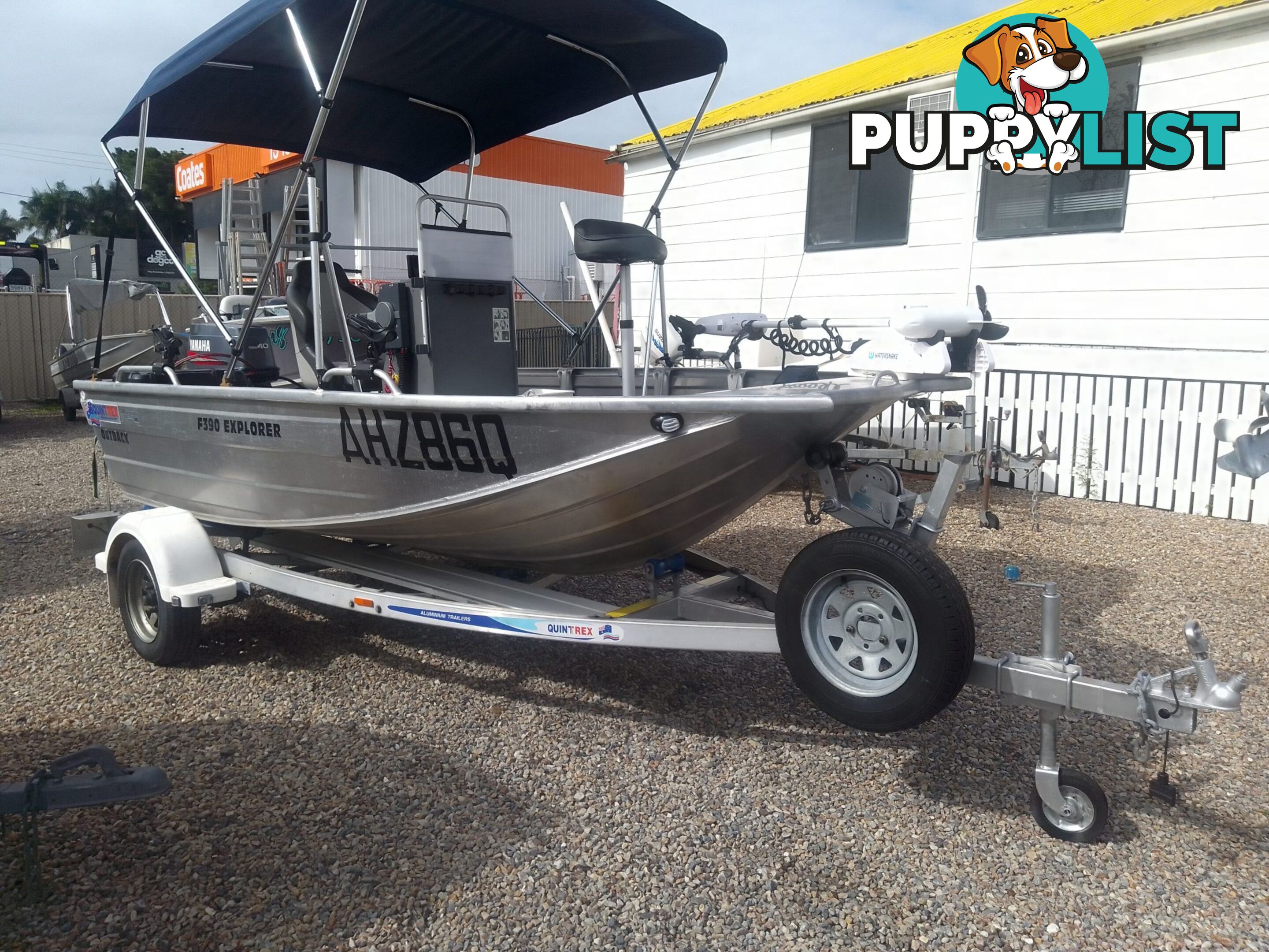 USED 2018 QUINTREX 390 OUTBACK EXPLORER CENTRE CONSOLE OPEN DINGHY WITH A 40HP YAMAHA 3 CYLINDER OUTBOARD MOTOR ON A 2018 MODEL TELWATER TRAILER