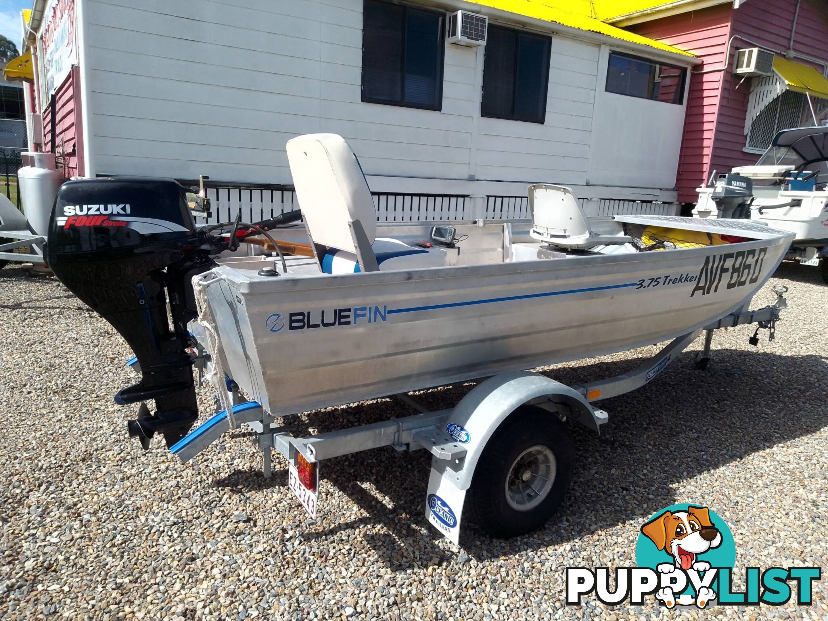 BLUE FIN ALUMINIUM TREKKER 375 DINGHY-15HP SUZUKI AND TRAILER