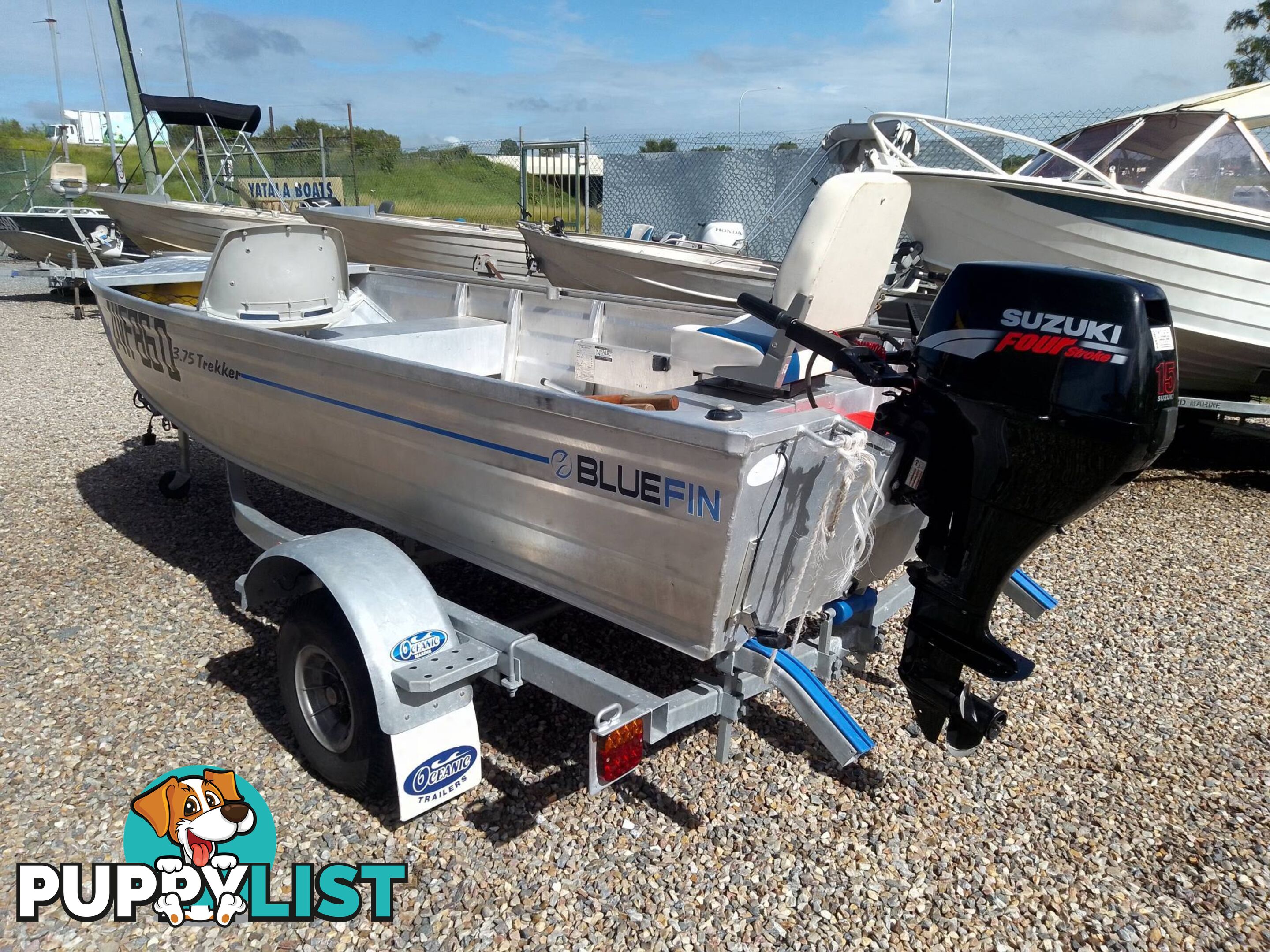 BLUE FIN ALUMINIUM TREKKER 375 DINGHY-15HP SUZUKI AND TRAILER