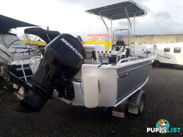 USED 2011 BROOKER DISCOVERY 5M CENTRE CONSOLE WITH A 2007 75HP MERCURY EFI 4 STROKE OUTBOARD ON A 2002 QUINTREX SINGLE AXLE TRAILER.