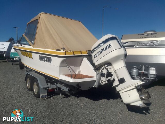 USED 1989 SMUGGLER 6.30 HALF CABIN WITH A 225HP V6 EVINRUDE OUTBOARD ON A 2000 MODEL DUAL AXLE TRAILER.