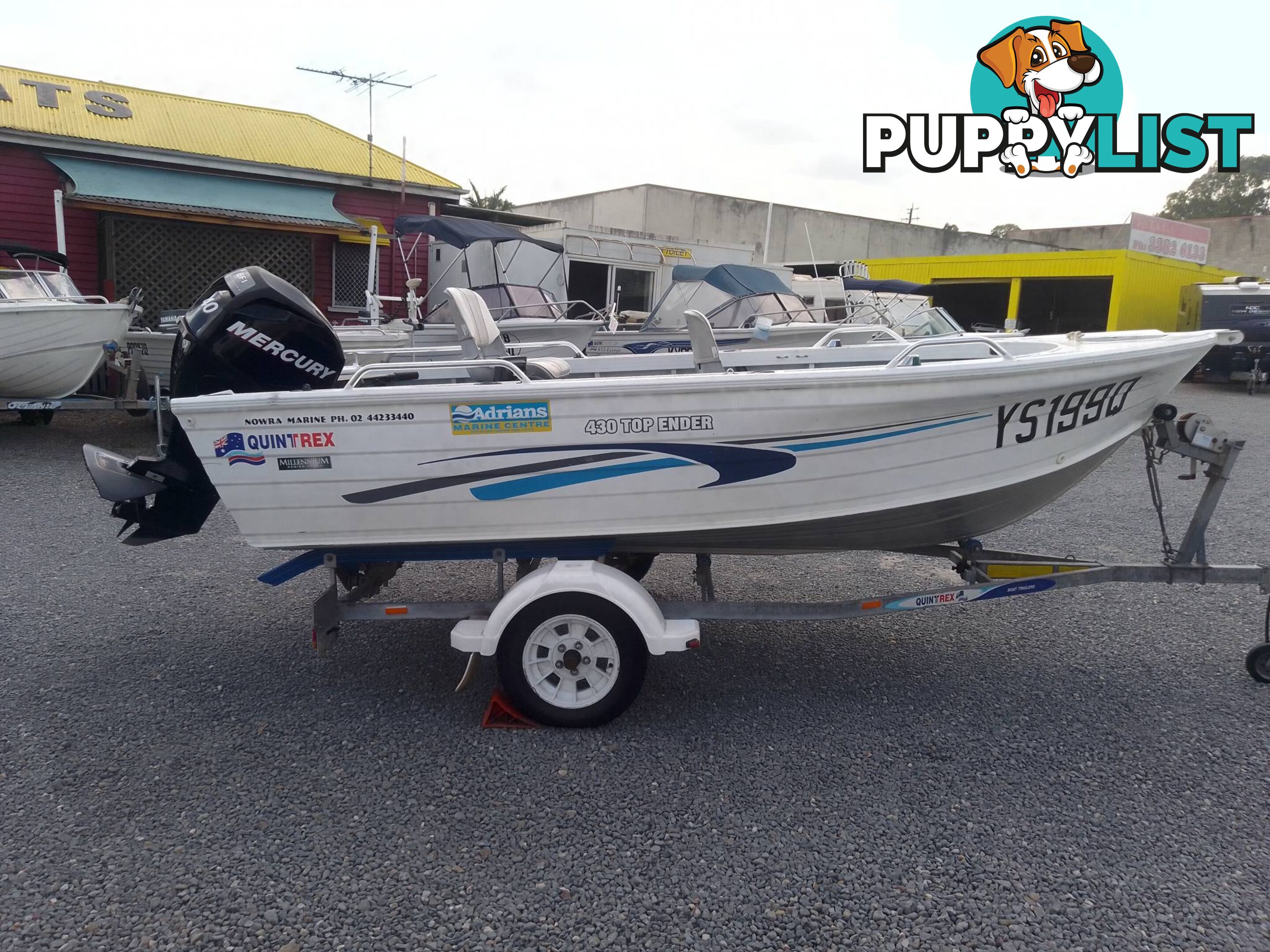 QUINTREX TOP ENDER 430 RUNABOUT-MERCURY 40HP 4 STROKE AND TRAILER