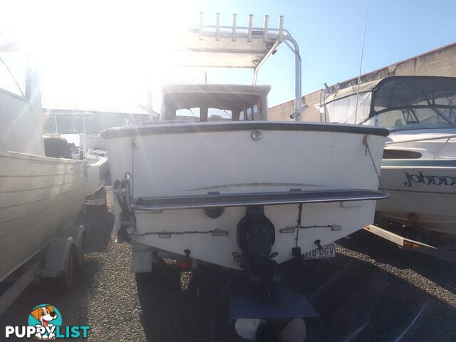 USED 1985 SWIFT CRAFT 7.1M HALF CABIN WTH A 6 CYLINDER MERCRUISER INBOARD DIESEL ENGINE ON A CUSTOM DUAL AXLE TRAILER