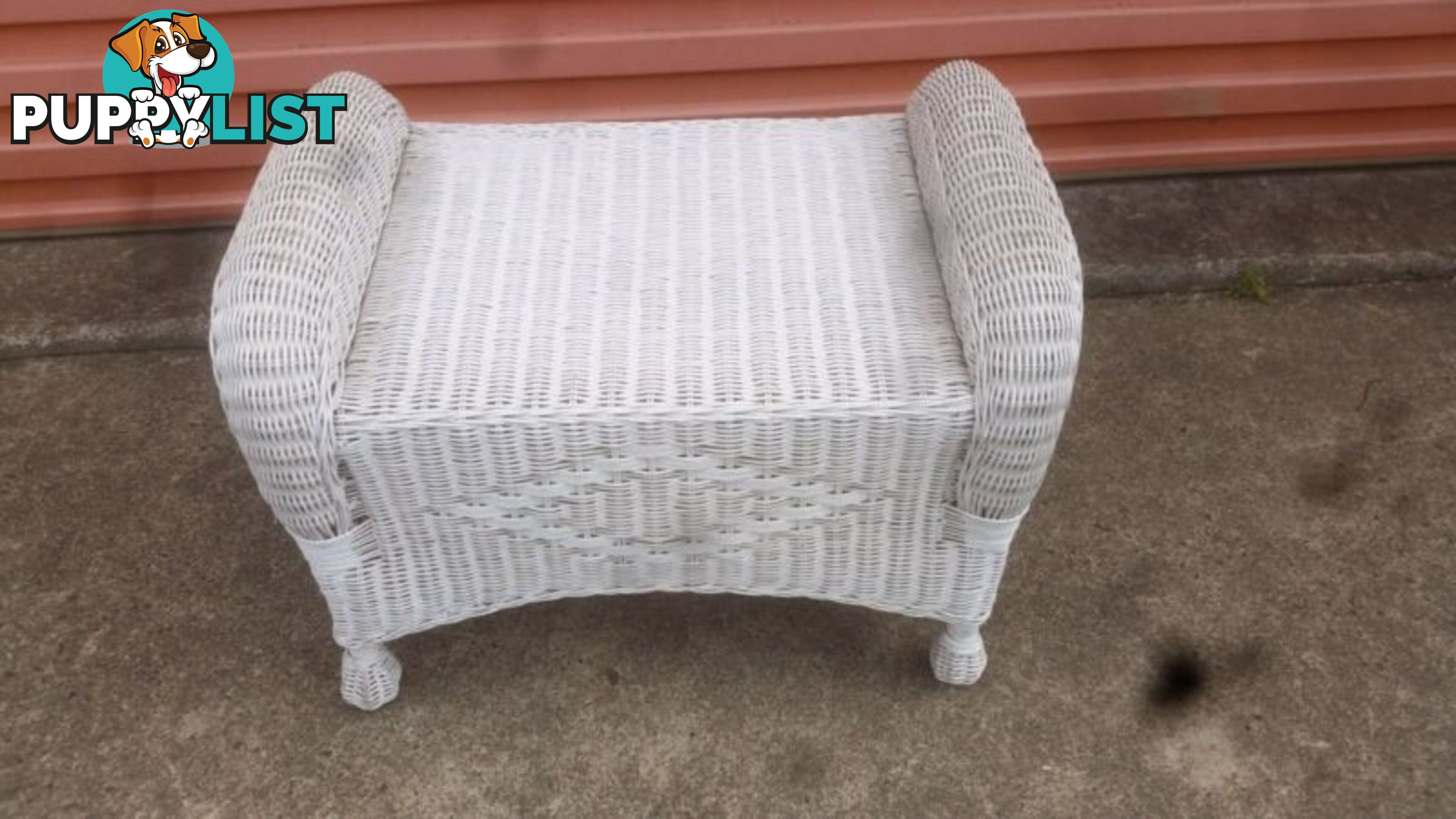 WHITE WICKER CANE BEDSIDE TABLE