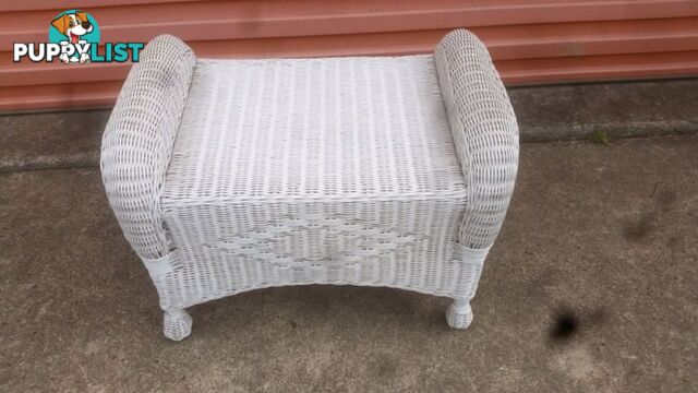 WHITE WICKER CANE BEDSIDE TABLE