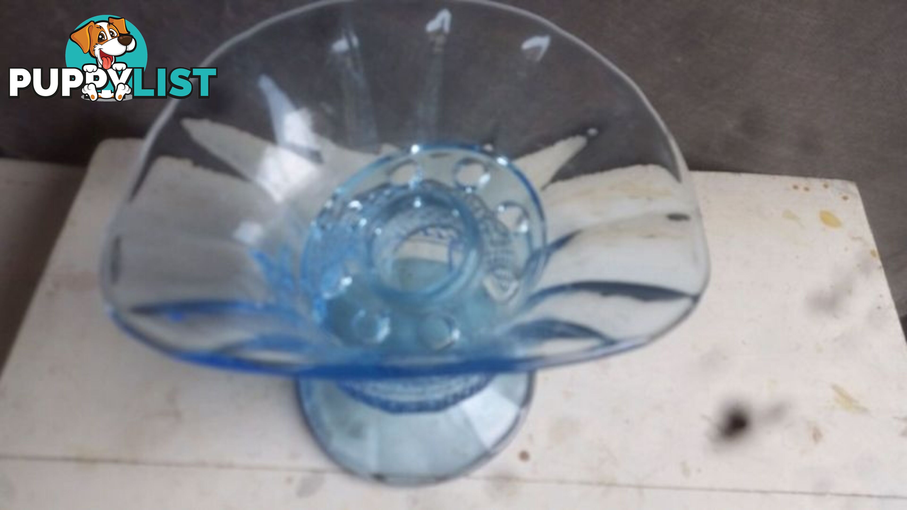 BLUE DEPRESSION GLASS VASE WITH FROG