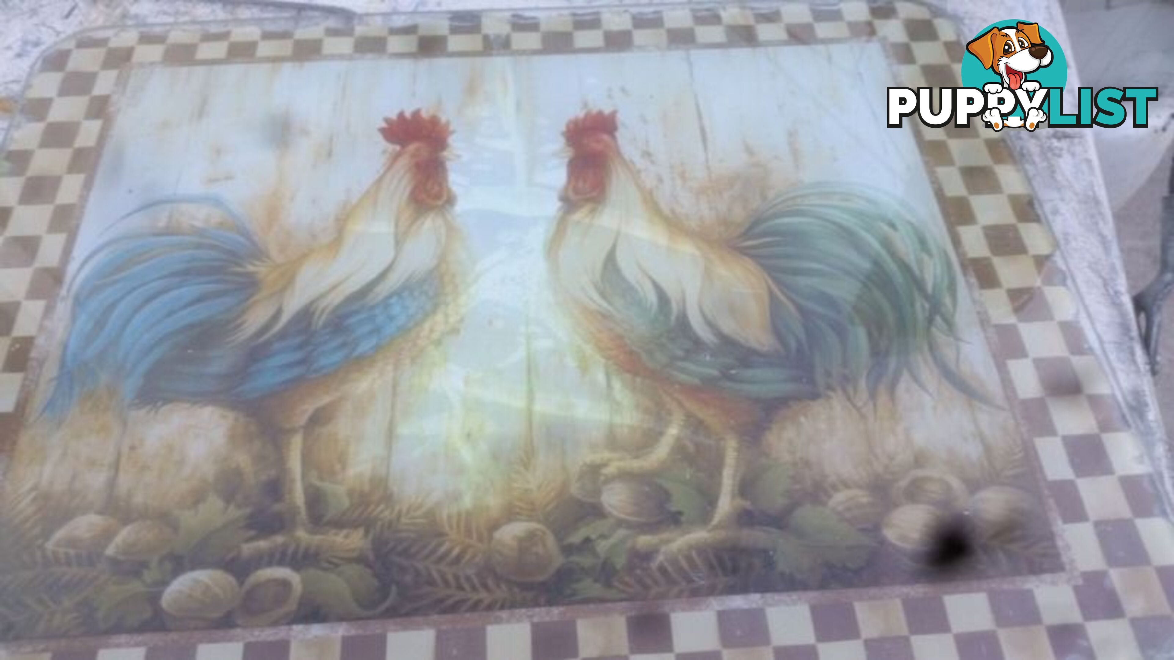 ROOSTERS PAINTING ON GLASS