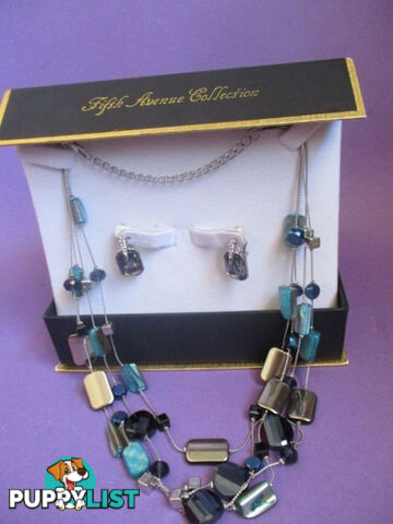 Womens Jewelry Necklace & Clip On Earrings Fifth Ave Collection-NEW