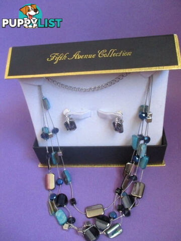 Womens Jewelry Necklace & Clip On Earrings Fifth Ave Collection-NEW