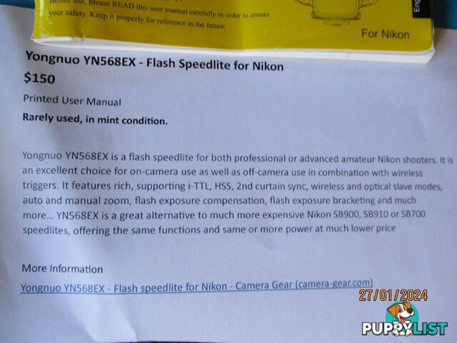 Yongnuo YN568EX-Flash Speedlite For Nikon Mint Condition-Woodcroft