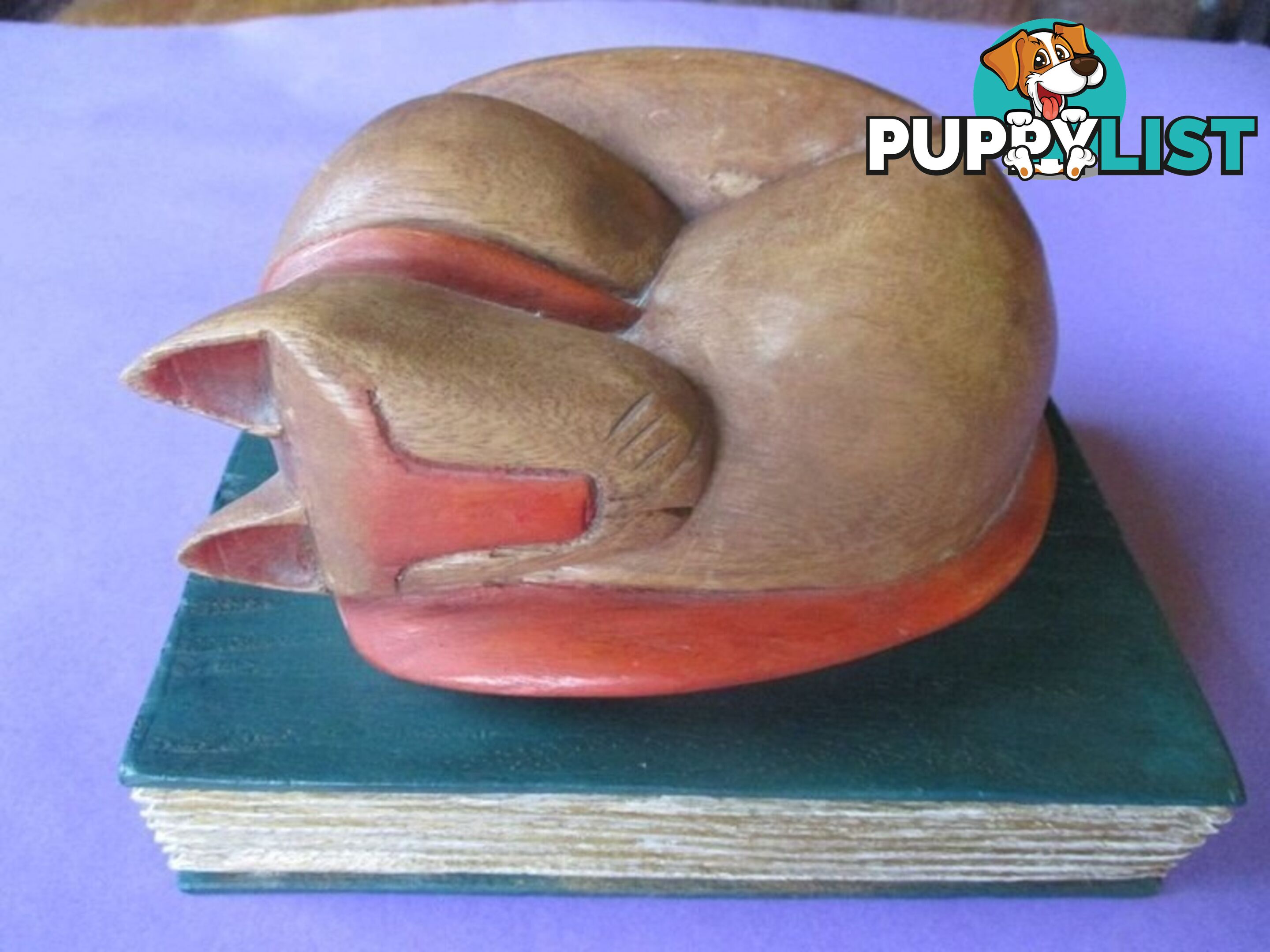 Sleeping Cat Wooden Bookend-Woodcroft