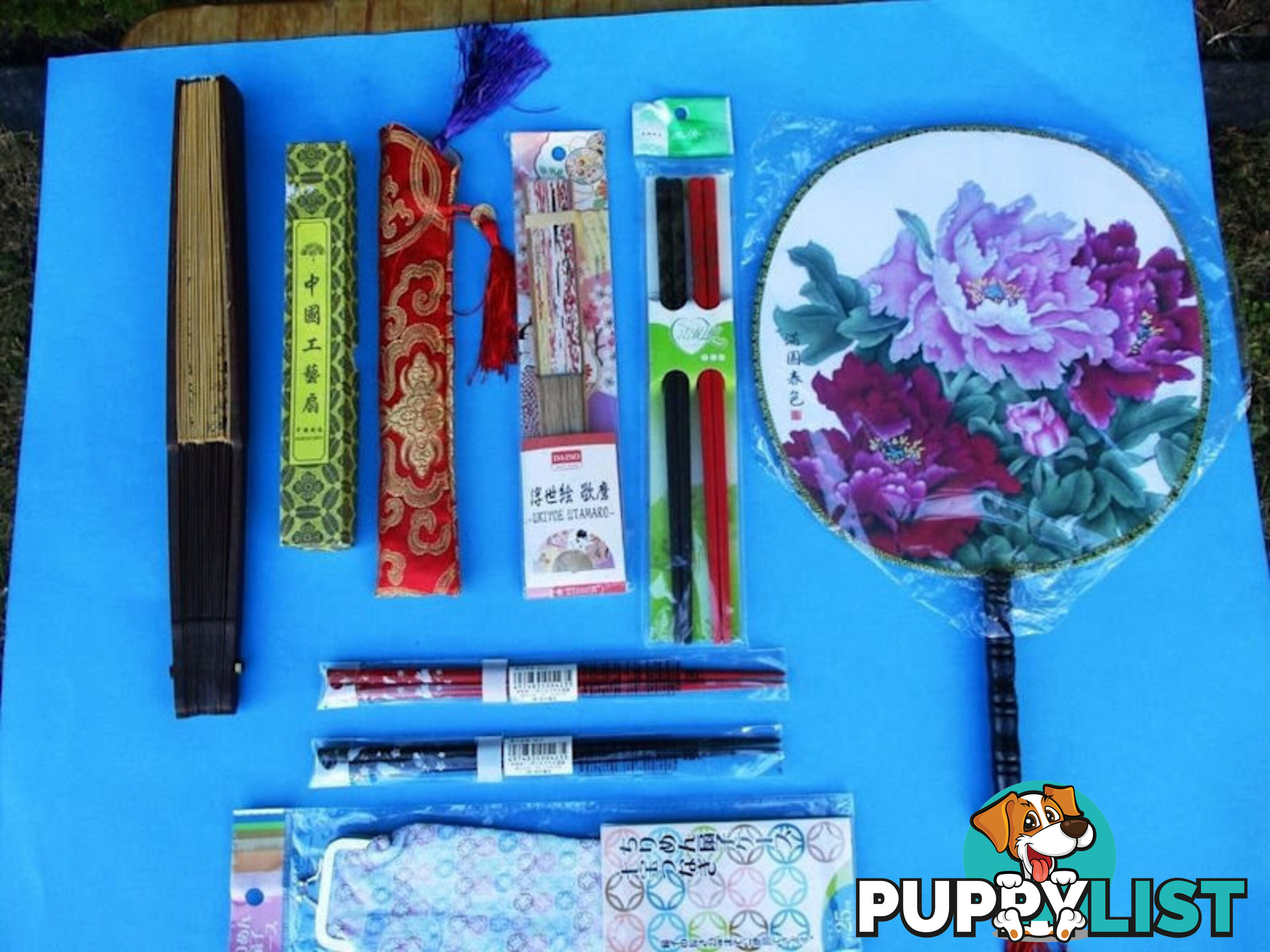 New Oriental Fans, Purse, & Chopsticks Sold as a Complete Package Only