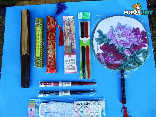 New Oriental Fans, Purse, & Chopsticks Sold as a Complete Package Only