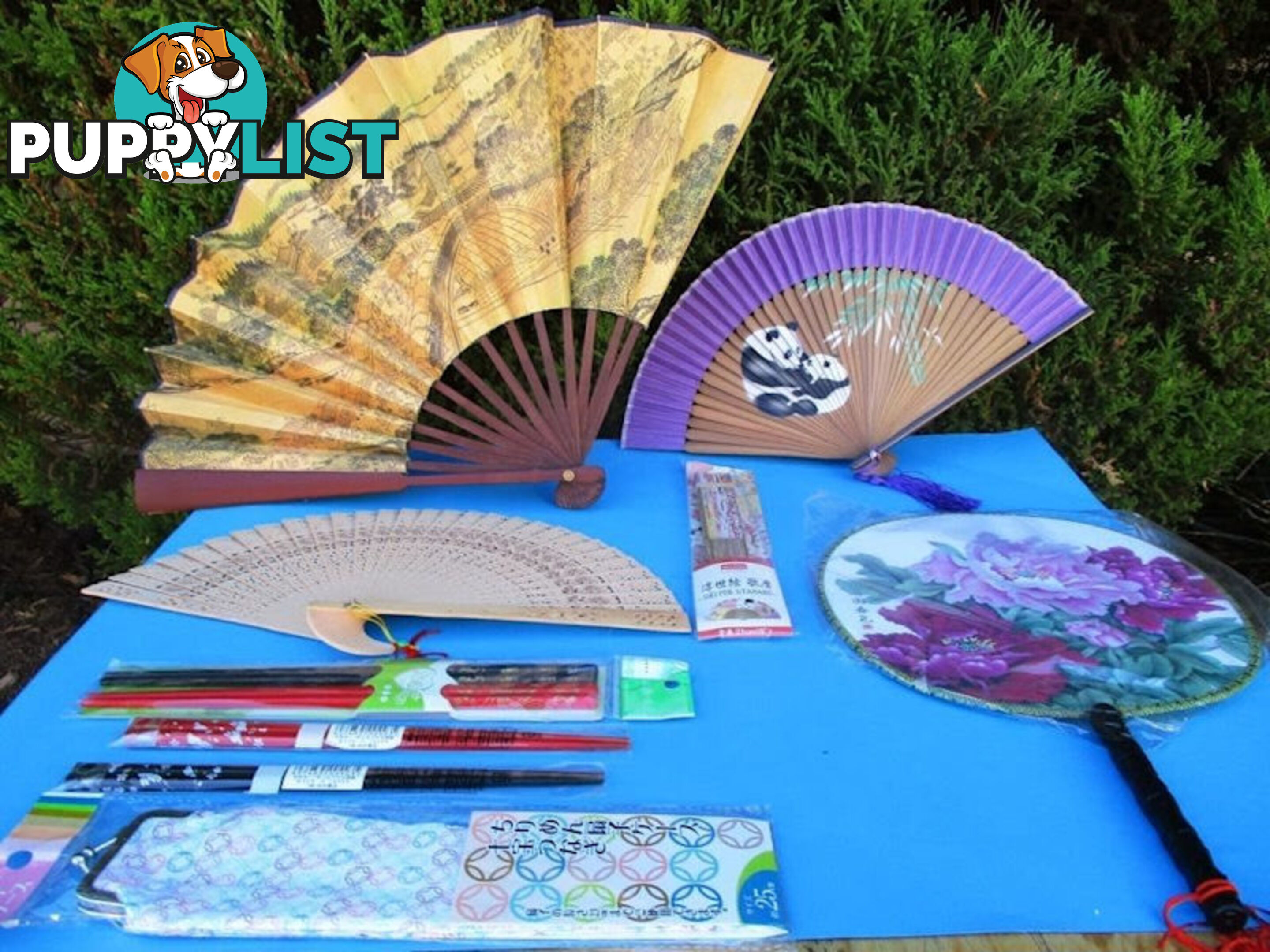 New Oriental Fans, Purse, & Chopsticks Sold as a Complete Package Only