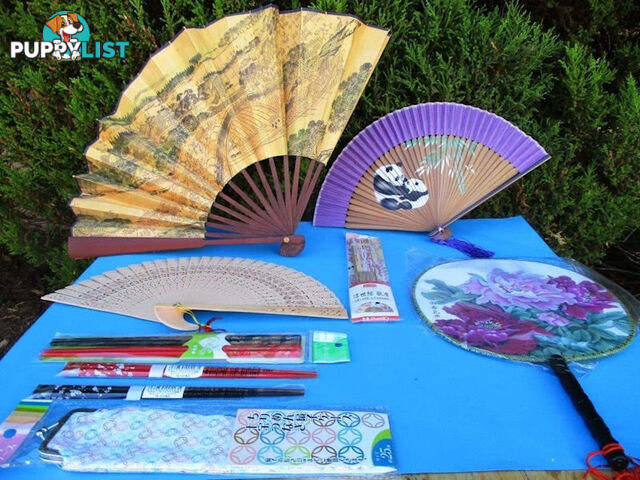 New Oriental Fans, Purse, & Chopsticks Sold as a Complete Package Only