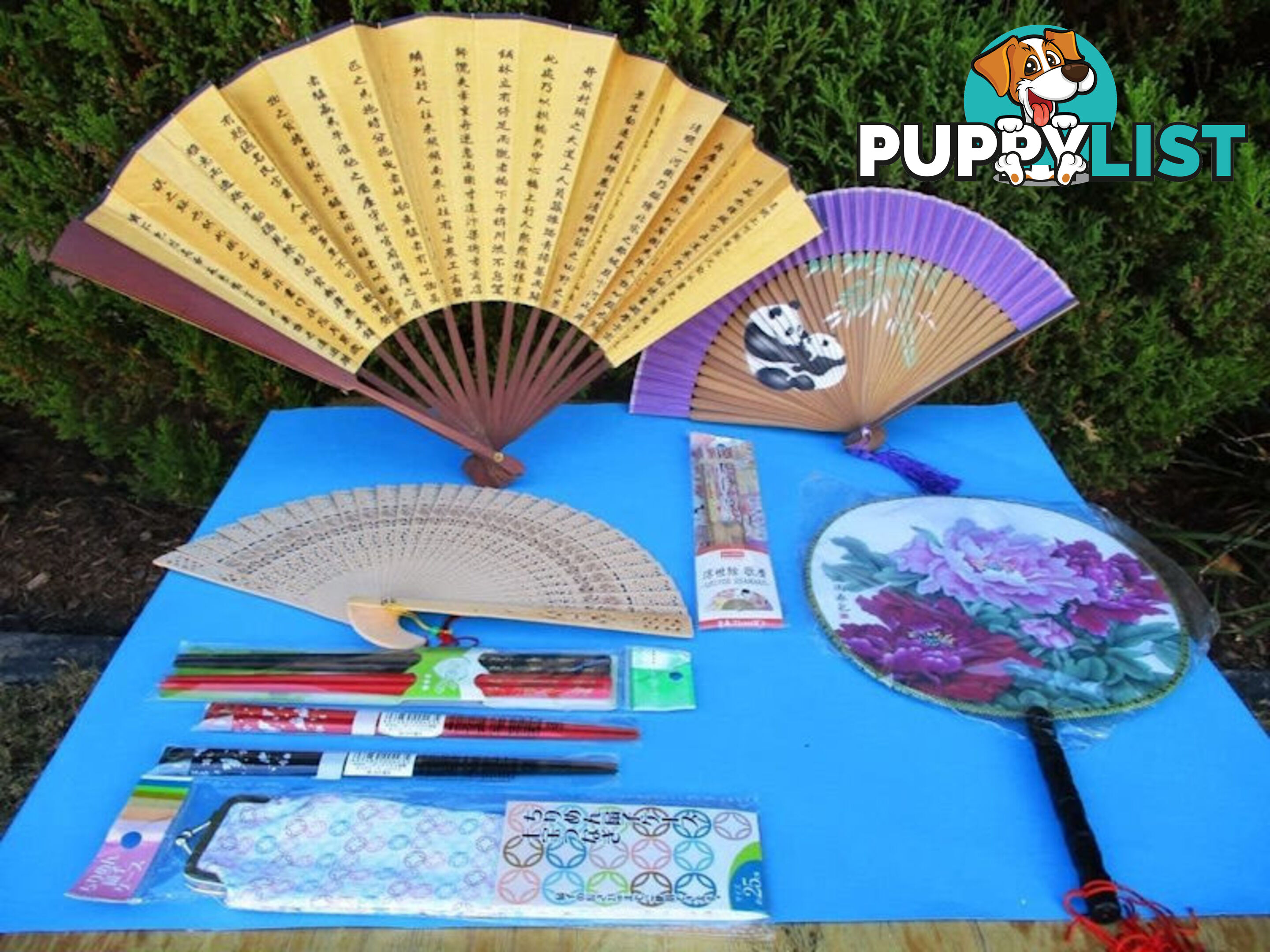 New Oriental Fans, Purse, & Chopsticks Sold as a Complete Package Only