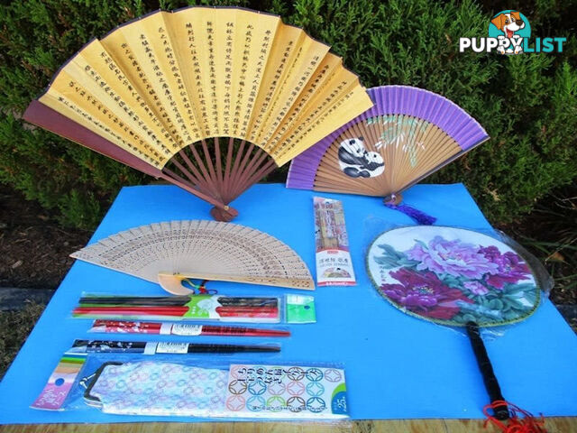 New Oriental Fans, Purse, & Chopsticks Sold as a Complete Package Only