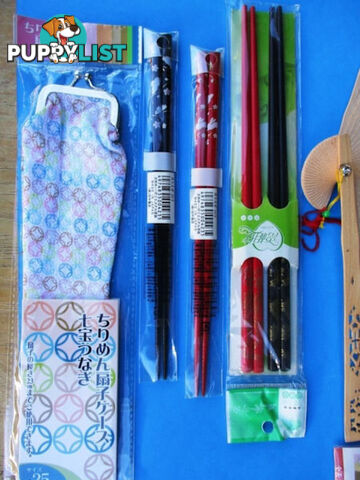 New Oriental Fans, Purse, & Chopsticks Sold as a Complete Package Only