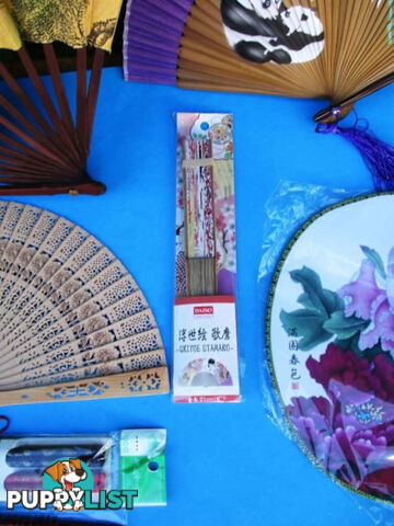 New Oriental Fans, Purse, & Chopsticks Sold as a Complete Package Only