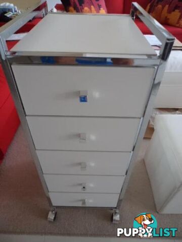 SMALL BATHROOM CABINET 5 DRAWER ON WHEELS