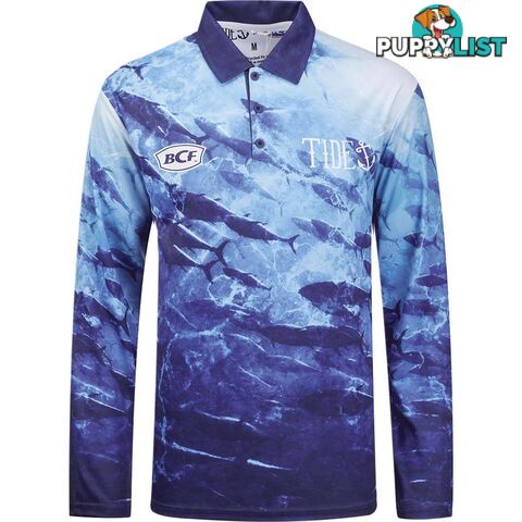 BCF x Tide Menâs Tuna Print Collar Sublimated Polo