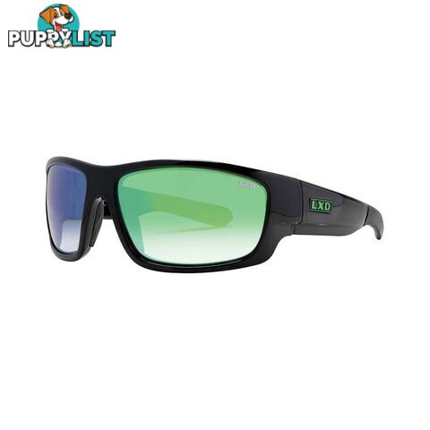 LXD Menâs Atlantic Mirror Polar Sunglasses Black with Green Lens