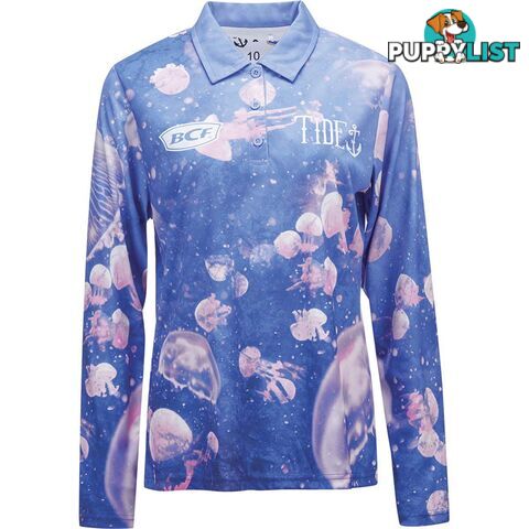 BCF x Tide Womenâs Jellyfish Print Collared Sublimated Polo