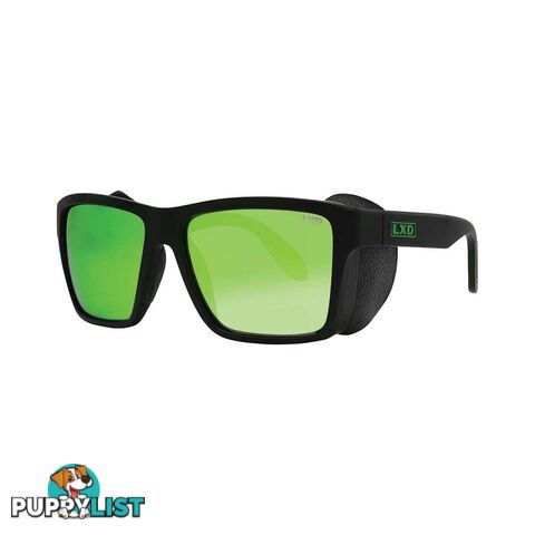 LXD Unisex Caspian Brooksy Sunglasses Matt Black with Green Mirror Lens