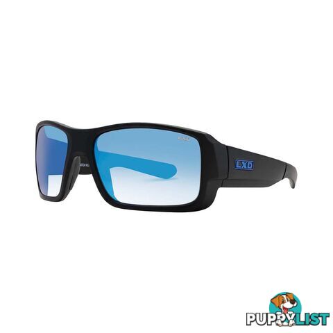 LXD Menâs Pacific Mirror Polar Sunglasses Matt Black with Blue Lens