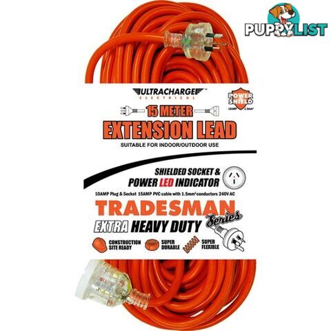 Ultracharge Heavy Duty 15M 15A Extension Lead Cord