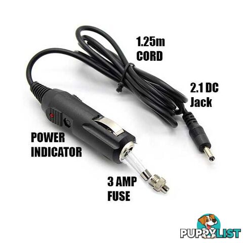 12V lighter power adaptor 2.1mm DC jack Car Caravan Boat for LED LCD TV 1.25m