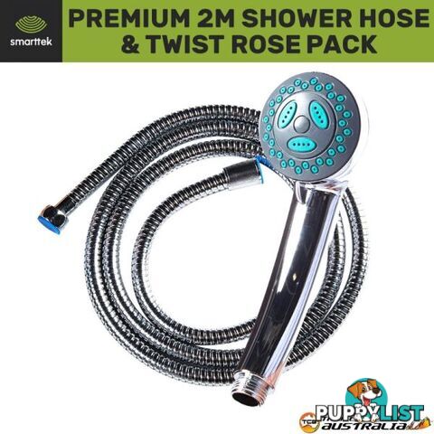 Smarttek 2m Premium Shower Hose and Twist Rose Pack