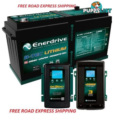 Enerdrive B-TECH 12V 200Ah GEN 2 Lithium Battery + ePOWER 40A AC & DC2DC Charger