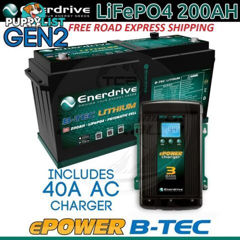 Enerdrive ePOWER B-TEC 12V 200Ah GEN 2 Lithium Battery + 40A AC Charger