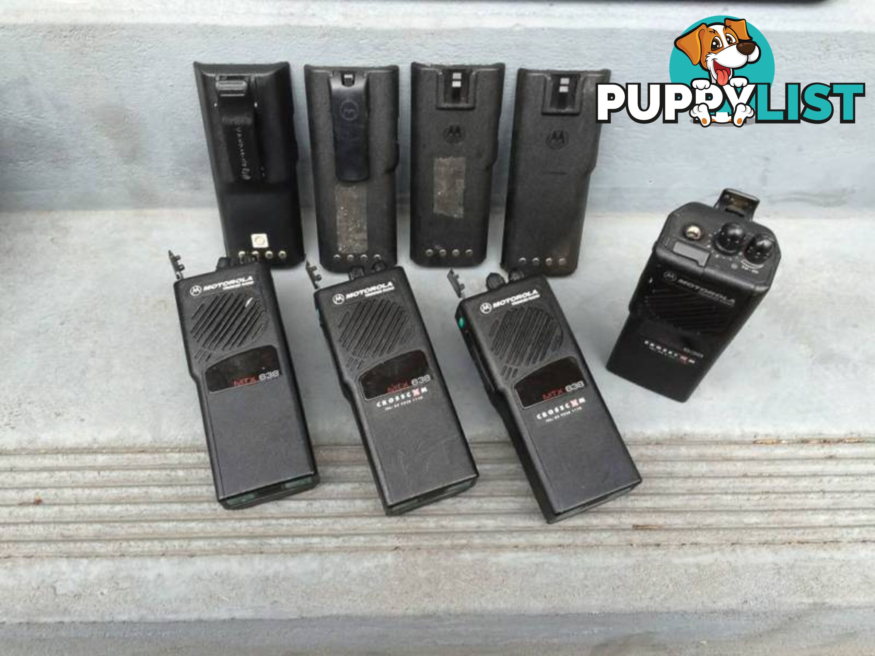 4 X MTX 638 Motorolla radios,4 x spare batteries & charger board