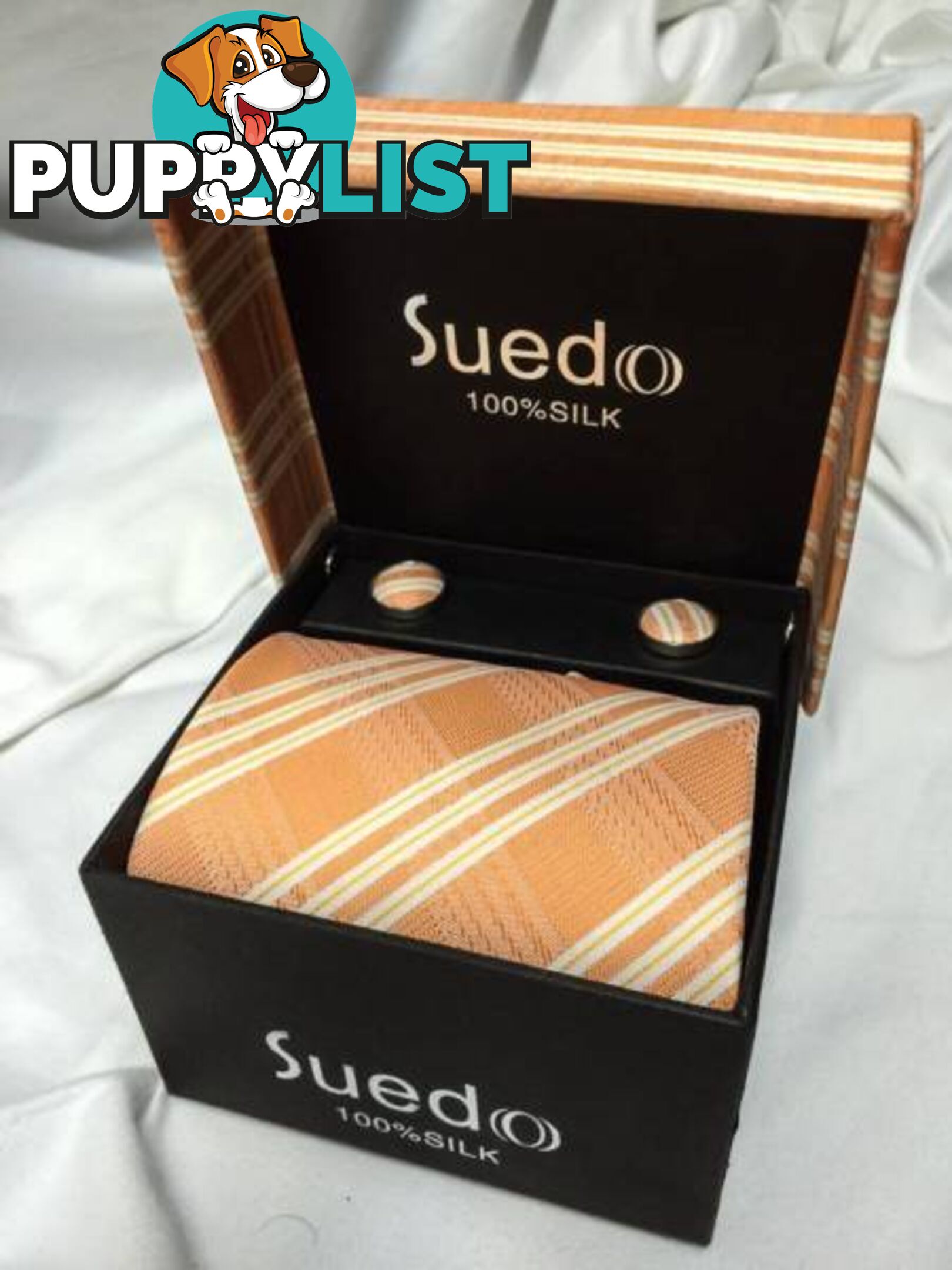 Brand new Mens silk tie & matching cufflinks by Suedo