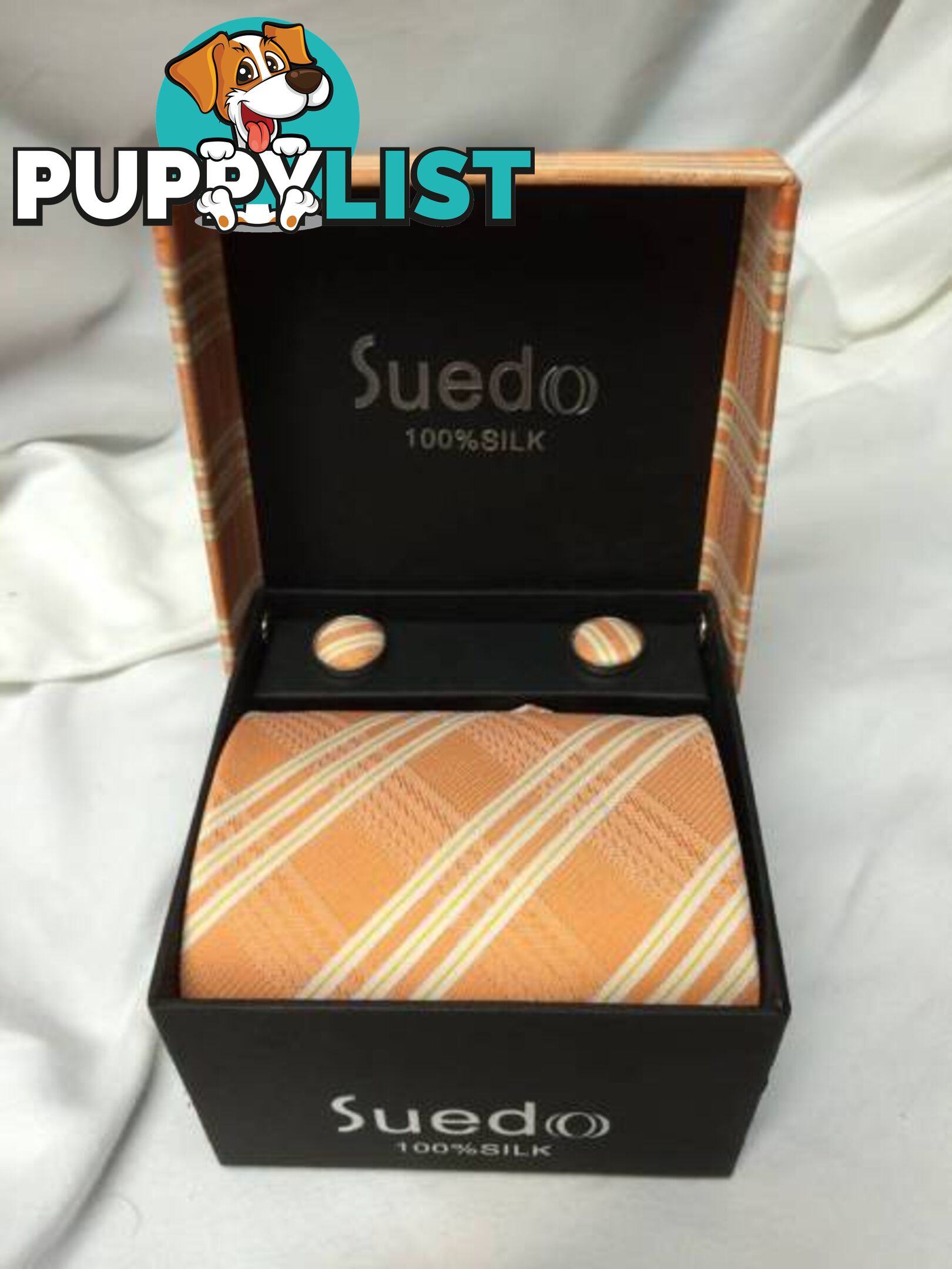 Brand new Mens silk tie & matching cufflinks by Suedo