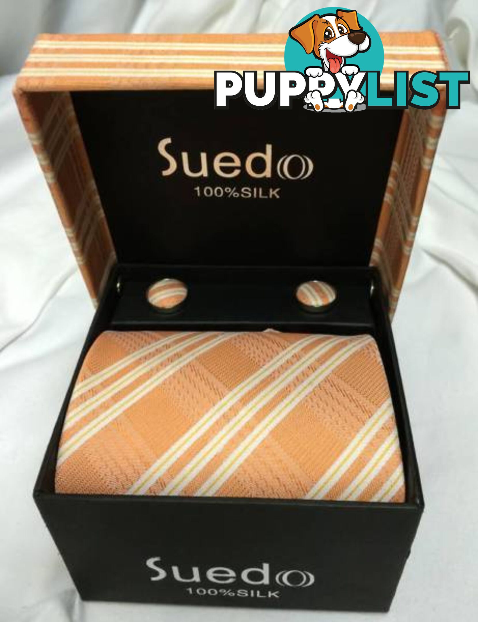 Brand new Mens silk tie & matching cufflinks by Suedo