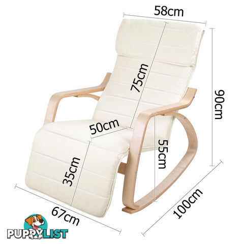 Birch Plywood Adjustable Rocking Recliner Lounge Arm Chair w/ Fabric Cushion Beige