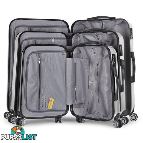 Set of 3 Hard Shell Travel Luggage with TSA Lock - Silver