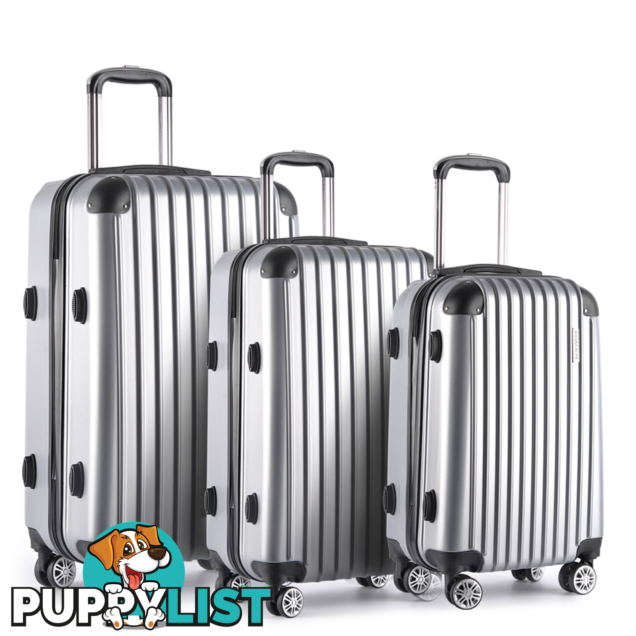 Set of 3 Hard Shell Travel Luggage with TSA Lock - Silver