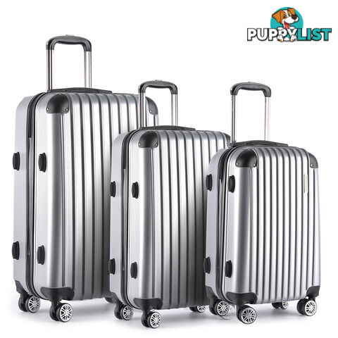 Set of 3 Hard Shell Travel Luggage with TSA Lock - Silver