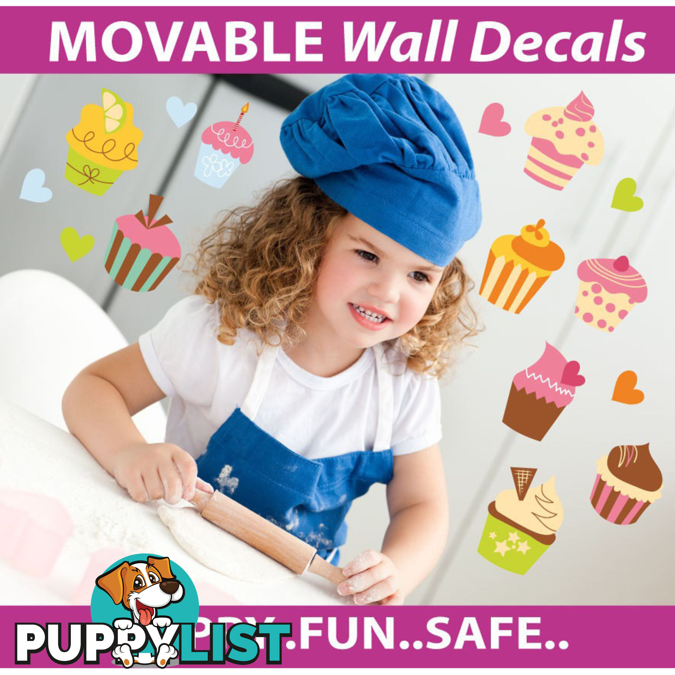 Large Size Cute Cupcakes Wall Stickers - Totally Movable and Reusable